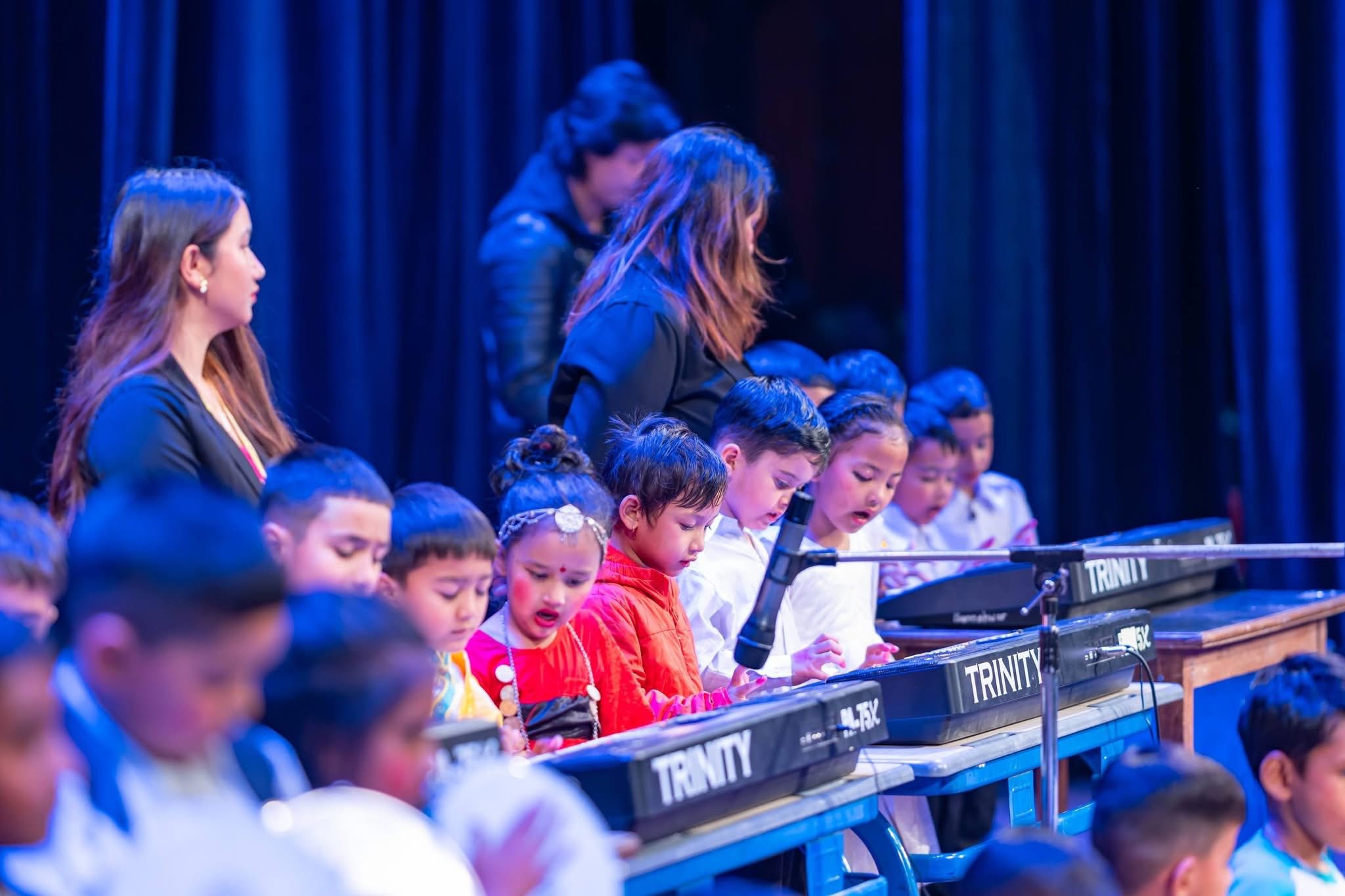 Group singing activity at EuroKids Mulpani kindergarten Kathmandu